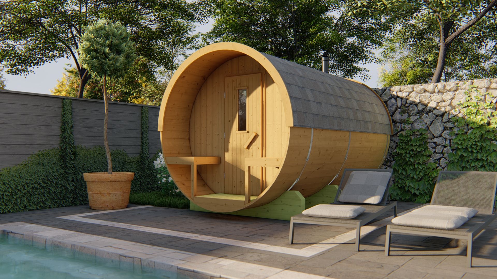 Barrelsauna Thermowood Ø205 x 350 - Saunabarrel 