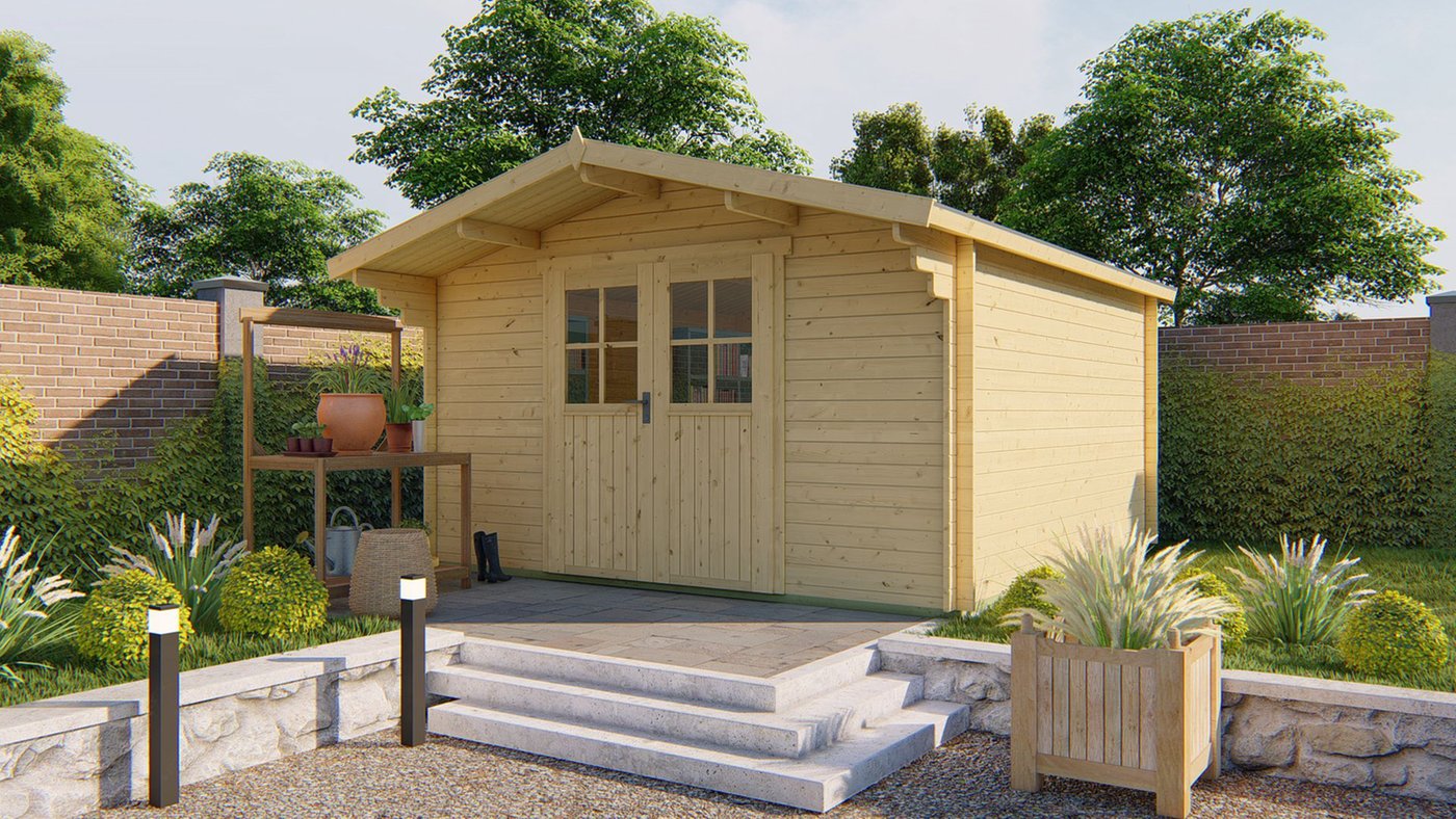 Gartenhaus Torrent 400 x 400 x 236 cm mit 70 cm Vordach