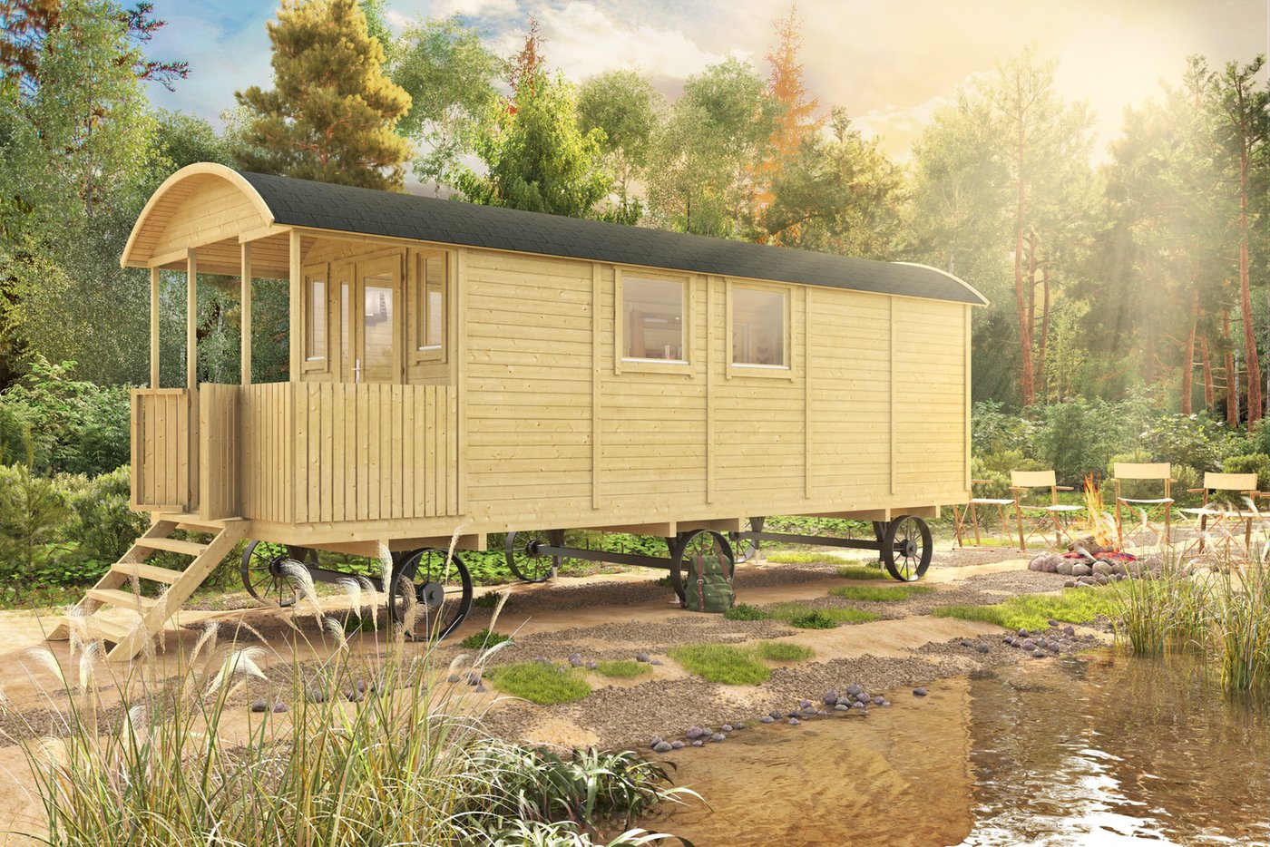 Zirkuswagen 720 x 240 cm mit Veranda - Pipowagen Kathleen