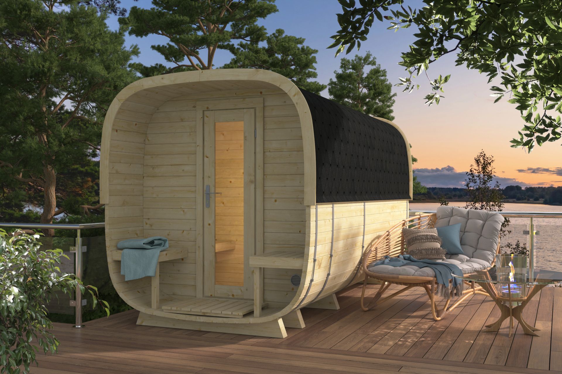 Sauna cube Rovaniemi &Oslash;219 x 390 cm - vurenhout 38mm 