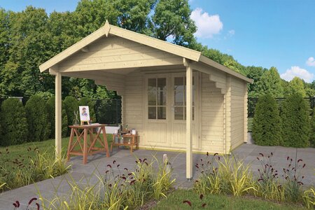 Blockhütte – Gartenhaus Georg mit Überdachung