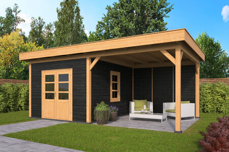 Gartenhaus Flachdach Oslo XL Typ 4 Douglasie gehobelt 678 x 430 x 272 cm - Schwarze Wande