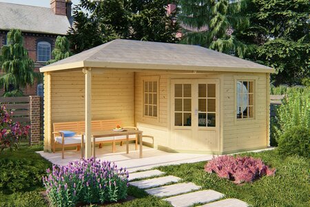 Gartenhaus Markku mit Uberdachung 300 + 275 x 300 cm