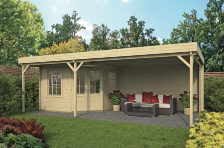 Gartenhaus Annette mit Uberdachung 300 + 400 x 400 cm