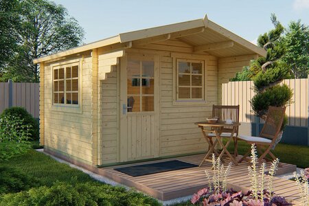 Gartenhaus Riho 320 x 320 cm mit Vordach 120 cm