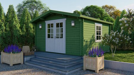 Gartenhaus Gunda 400 x 400 + 40 x 236 cm