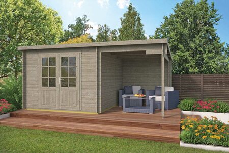 Gartenhaus Dora mit Vordach 500 x 300 x 217 cm - Impragniert (28 mm) - Tuindeco