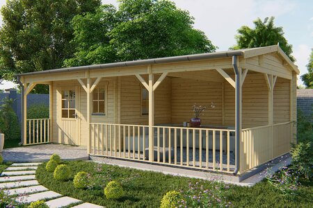 Gartenhaus Ragna mit Vordach und Überdachung 720x420 cm