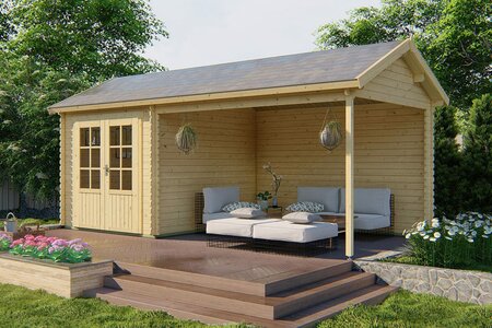  Gartenhaus Ove mit Vordach 590 x 300 x 276 cm - Wandstarke 28 mm