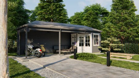 Gartenhaus Gretel mit breiter Uberdachung 250 + 790 x 250 cm