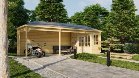 Gartenhaus Gretel mit breiter Uberdachung 250 + 790 x 250 cm