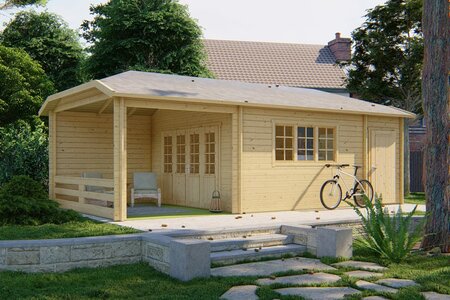 Gartenhaus Sibella mit Uberdachung 850 x 420 cm
