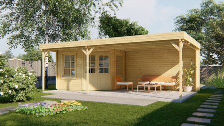 Gartenhaus Annette mit Uberdachung 300 + 400 x 400 cm