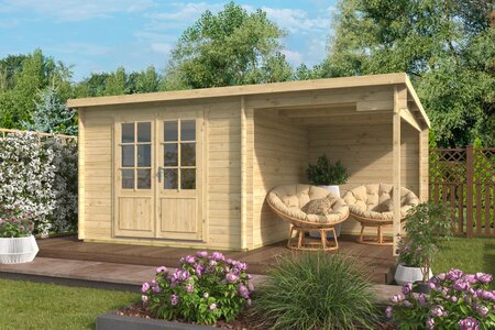 Gartenhaus Dora mit Vordach 500 x 300 x 217 cm - Impragniert (28 mm) - Tuindeco