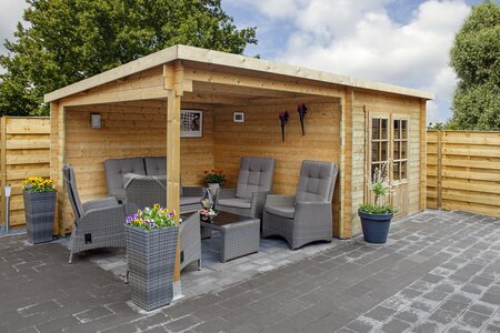 Gartenhaus Chappo mit Anbaudach 598 x 300 x 217 cm