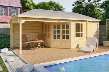 Gartenhaus Olson mit Uberdachung 420 + 265 x 300 cm