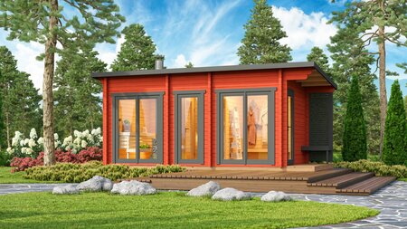 Saunahaus Tampere XL – 488 × 254 cm – Wandstärke 40 mm